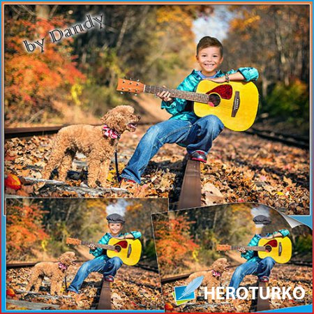 Шаблон для фотошопа - мальчик с гитарой и собачкой
