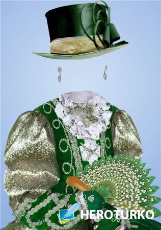 Старинный фотошоп шаблон для девочек – В зеленом наряде