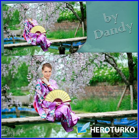 Шаблон для фотошопа - Девушка в кимоно
