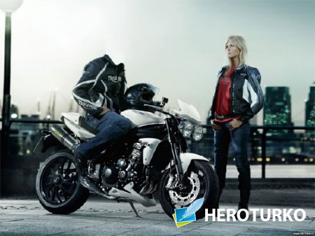 Шаблон для фотошопа - Байкер на мотоцикле с девушкой