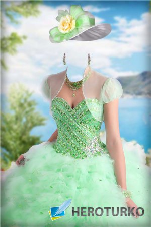 Женский фотошоп шаблон – В зеленом бальном платье
