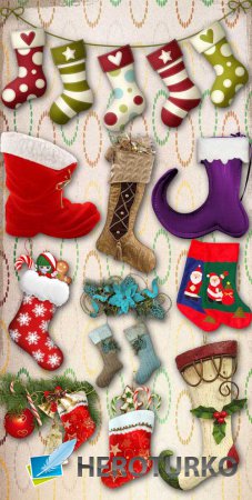 Клипарт на прозрачном фоне - Рождественские чулки и носки