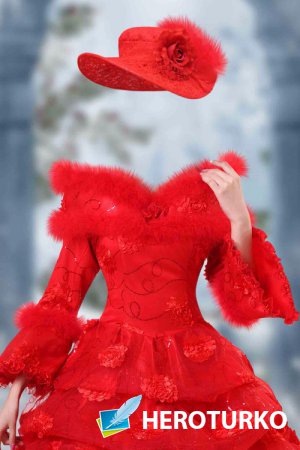 Шаблон для фотомонтажа женский – Красное платье с мехом