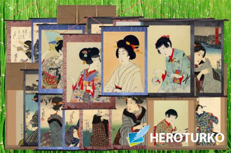Клипарт Панно-свитки с портретами японских красавиц