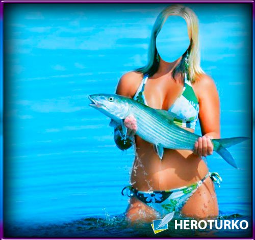 Фотошаблон для фотошопа - Девушка с рыбиной