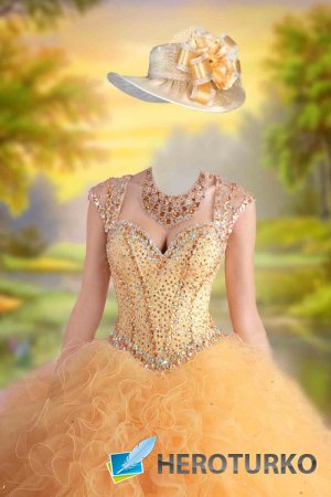 Шаблон женский для фотошопа - Бальное платье золотое